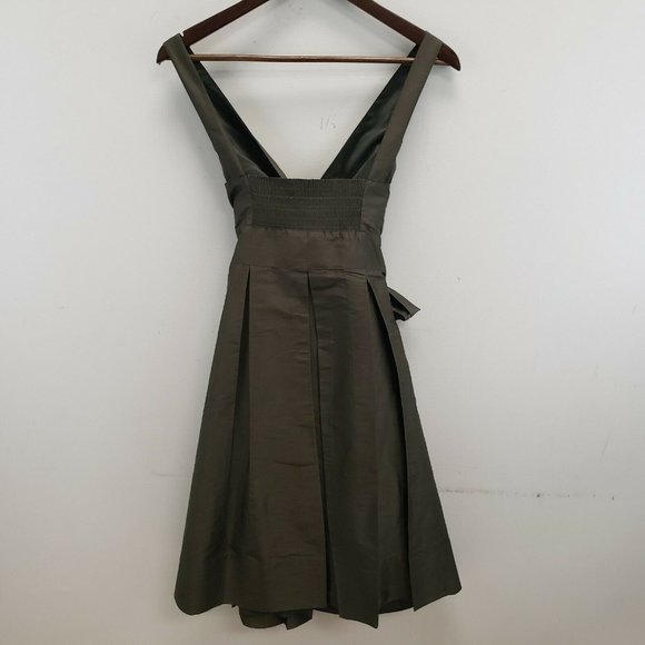 Talbots Womens Green Tie Front Silk Dress Size 12 V-Neck Open Back Smocked Event - Picture 4 of 9